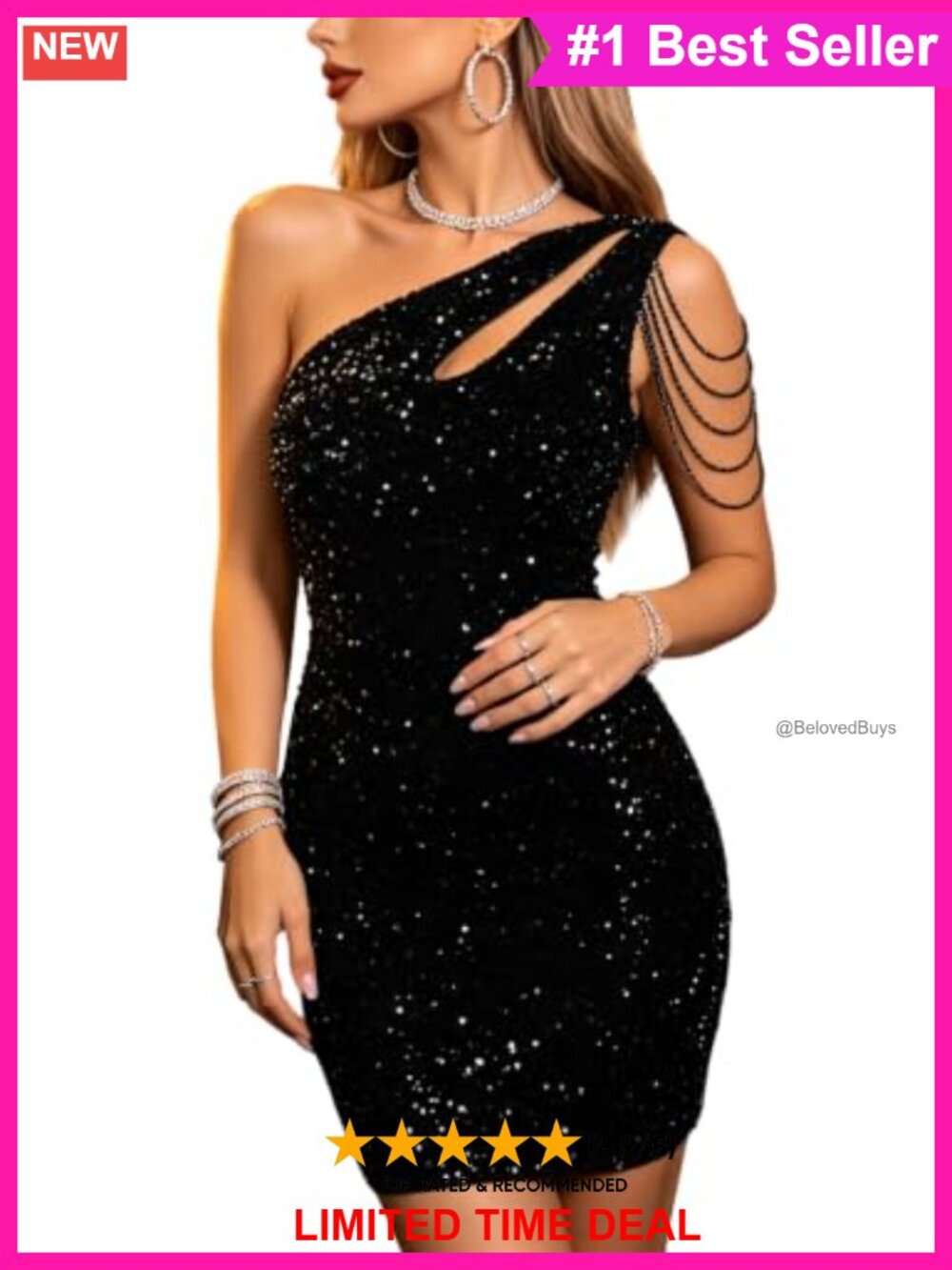 One Shoulder Cutout Sequin Mini Dress Bodycon Club Cocktail Party
